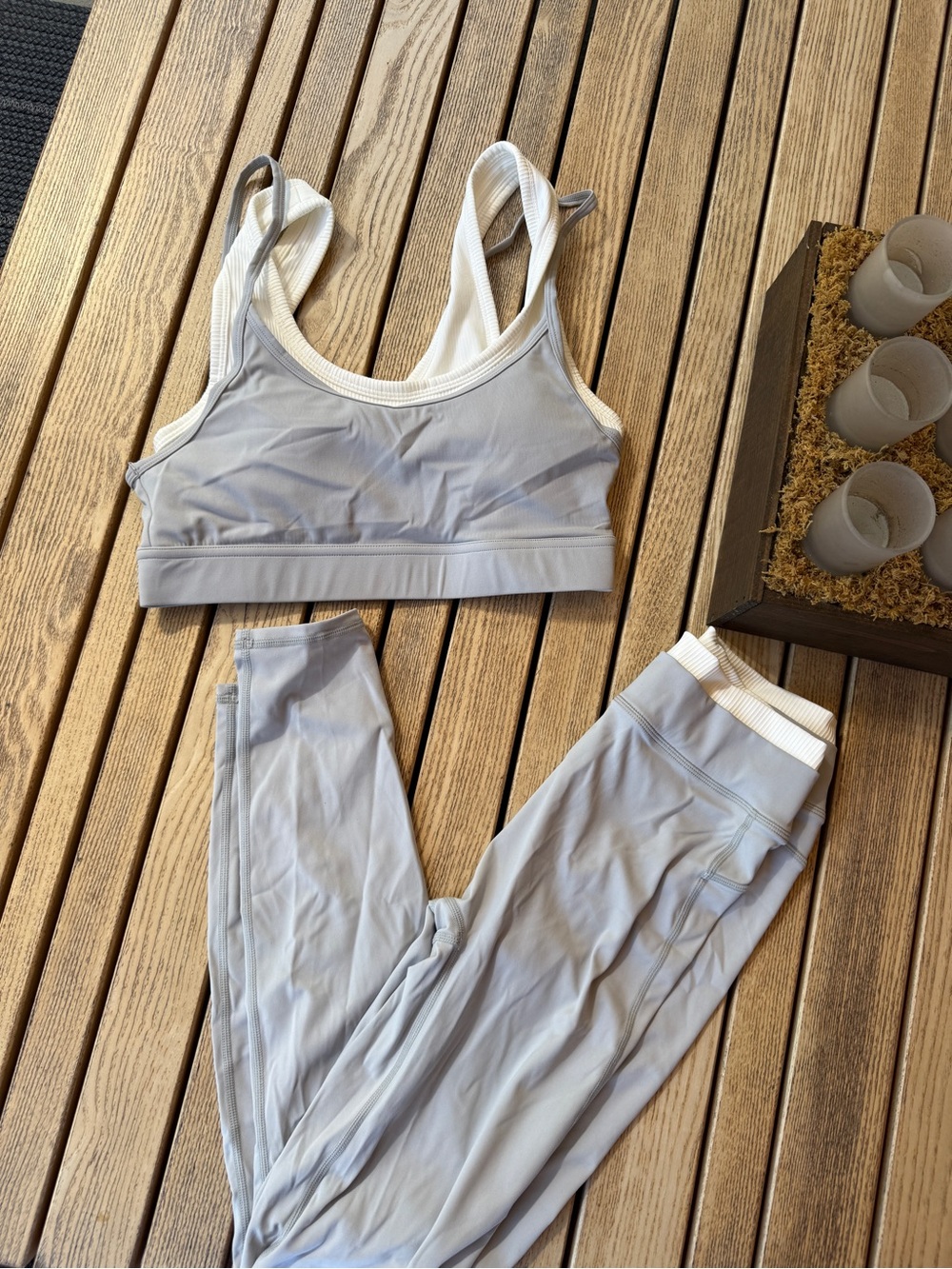 Women’s Light Gray Sports Bra and Legging Set